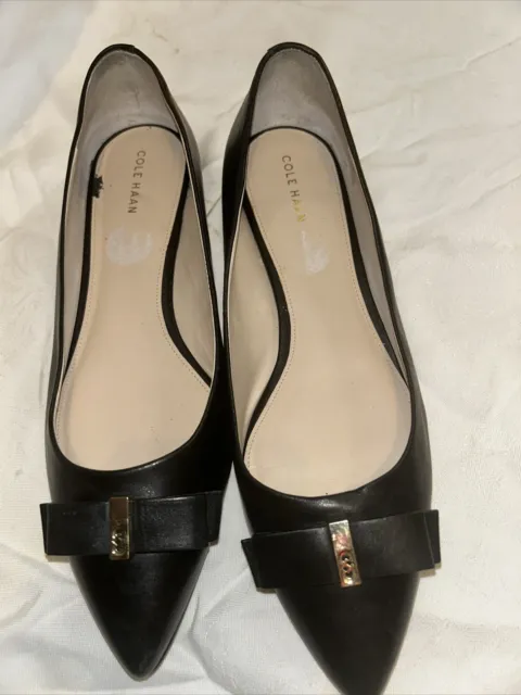 Cole Haan Shoes Womens Size 10 Elsie Bow Black Skimmer Ballet Flat Leather