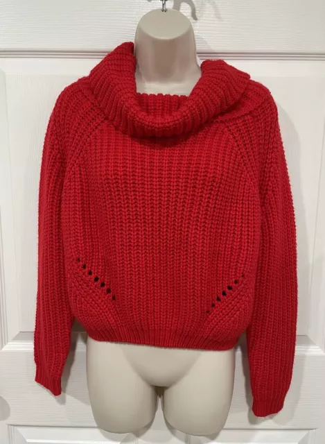 Moon & Madison Women's Red Cowl Neck Knit Cropped Long Sleeve Sweater Sz XS