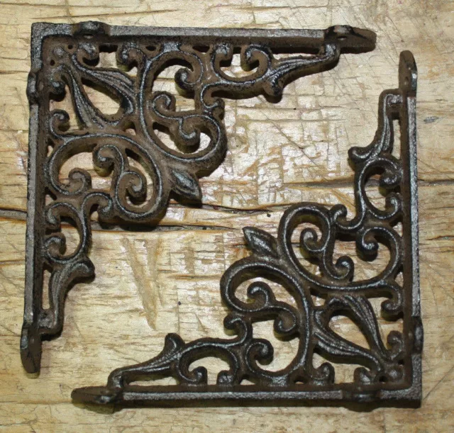 2 Cast Iron Antique Style HEART Brackets, Garden Braces RUSTIC Shelf Bracket