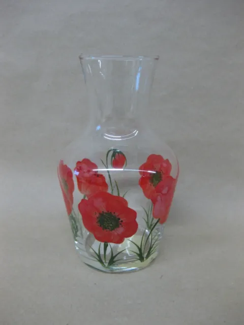 Vintage Glass Carafe ~ Hand Painted Poppy Decoration ~ Made In Wales ~ 550ml