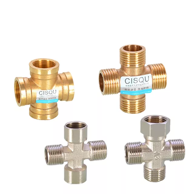 1/2" BSP Thread Fittings 4-Way Cross Brass Pipe Hose Joiner Water Union Adapter
