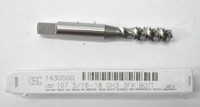 OSG Spiral Flute Tap 5/16" -18 Thread Bottoming 3 Flute Bright GH3 3FX