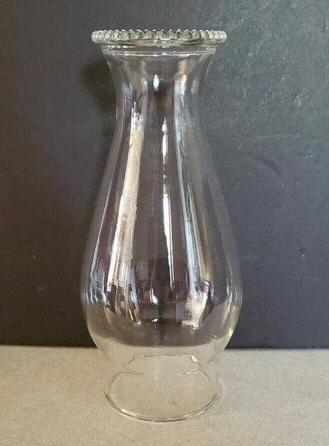 8 1/2" x 2 3/4" Clear Glass Beaded Rim Chimney For Kerosene / Oil Electric Lamp