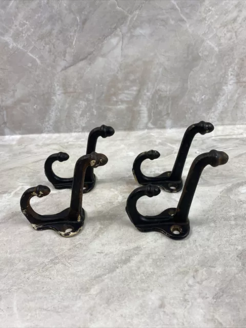 Lot Of 4 Salvaged Antique Vintage Cast Iron Acorn Tip Coat Hooks