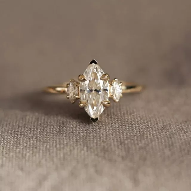 3Ct Marquise Cut Simulated Diamond Pretty Engagement Ring 14k Yellow Gold Plated