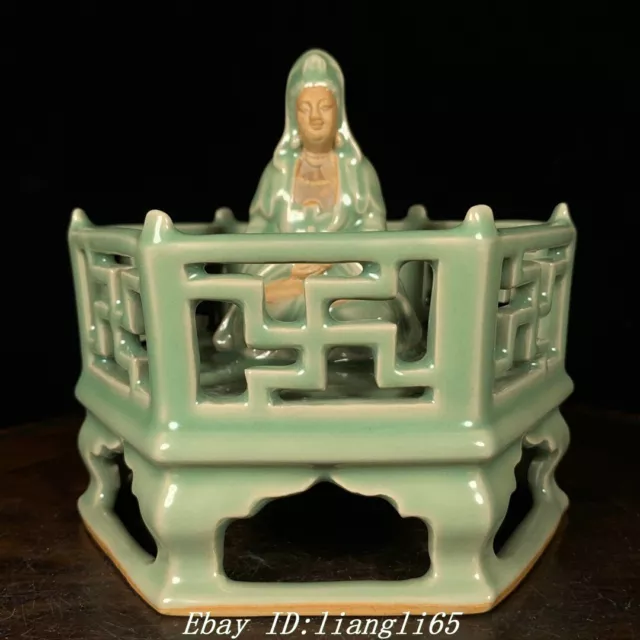 5" Alte China Dynastie LongQuan Ofen Porzellan Guanyin Kwan-Yin Buddha Statue