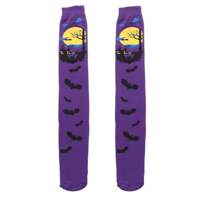 Purple Polyester Halloween Stockings Miss Knee High Boot Socks Bat