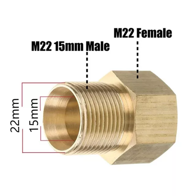 Coupler M22 15mm Male to M22 14mm Female Pressure Washer Hose Thread Connector