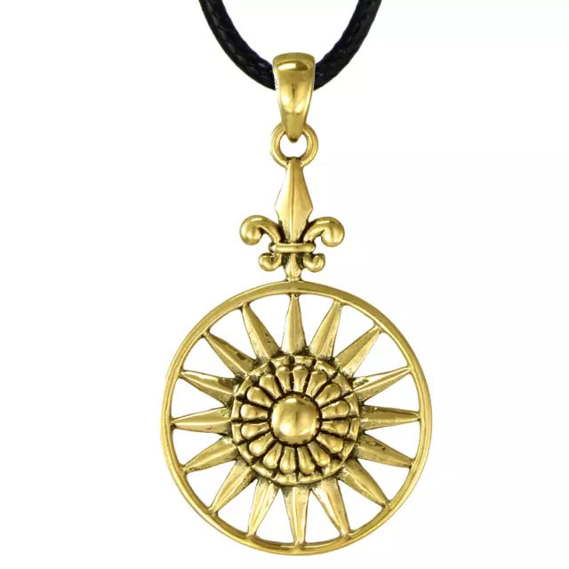 Bronze Fleur De Lis Sun Burst Compass Pendant - Nautica Maritime Jewelry Symbol