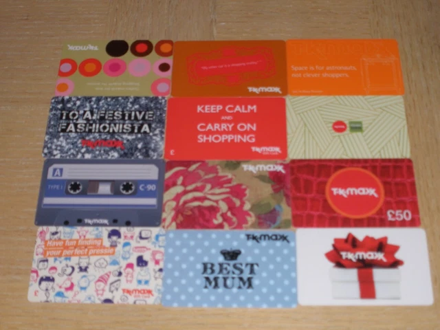 UK TKMaxx    12 different new and used collectible gift cards