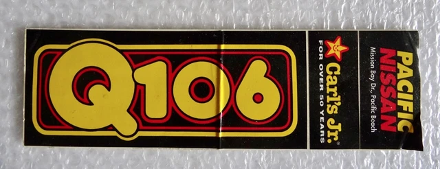 sAN DIEGO RADIO Q106 CARL’S JR NISSAN CONTEST BUMPER STICKER VINTAGE 92 neocurio