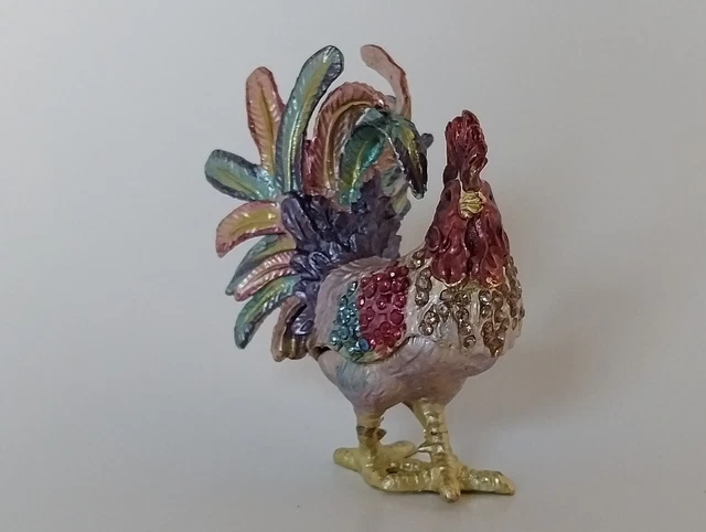 Rooster jeweled trinket box Swarovski stones by Zawadi Treasurine