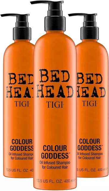 3 Pack of 400ml Bed Head by TIGI Colour Goddess Shampoo for Coloured Hair