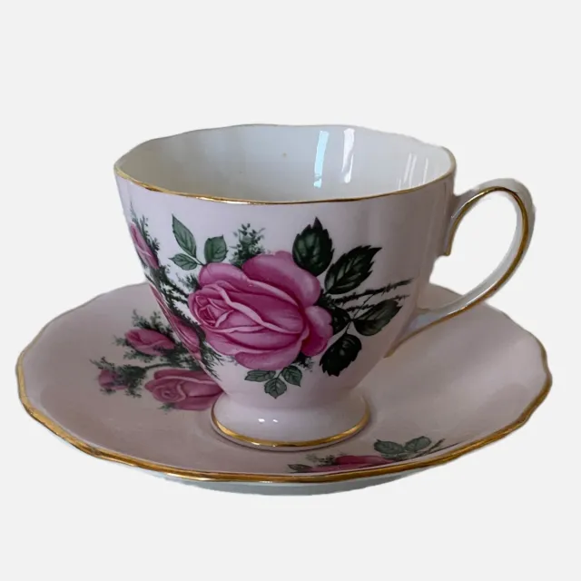 Coclough Teacup Saucer Bone China England Pink Rose Gold Trim 4 Oz Hand Painted