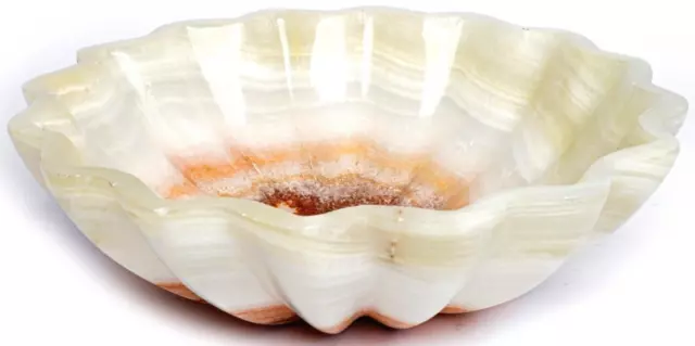 Natural Green Onyx Hand Carved  Fluted Bowl, Diameter = 10", Height = 3''