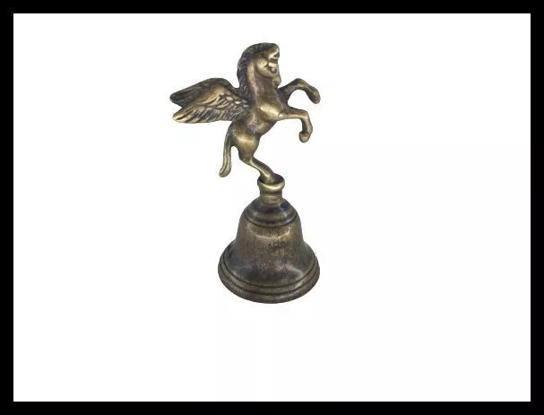 Campana campanella in ottone brunito cavallo alato da tavolo per arredo