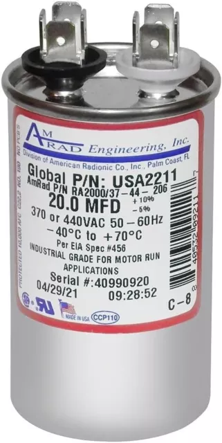 USA2211 - 20MFD 370/440V Round Usa Made Capacitor