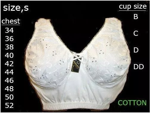 Ladies COTTON PULL ON BRA White Chest Size 32 to 52 Cup B - DD Non Wire Bra