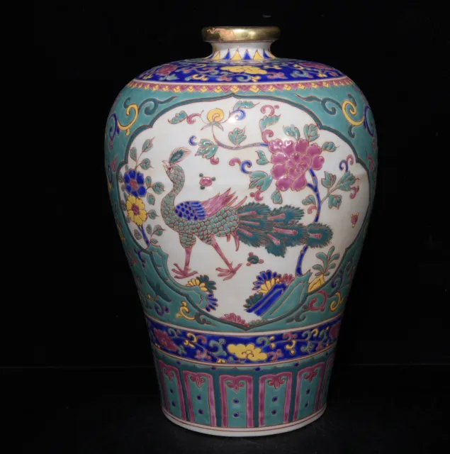 11.2" old China Porcelain ming dynasty Xuande Multicolored Peony pattern bottle