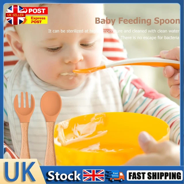 Baby Wooden Silicone Feeding Spoon Toddlers BPA-free Tableware (25) Hot