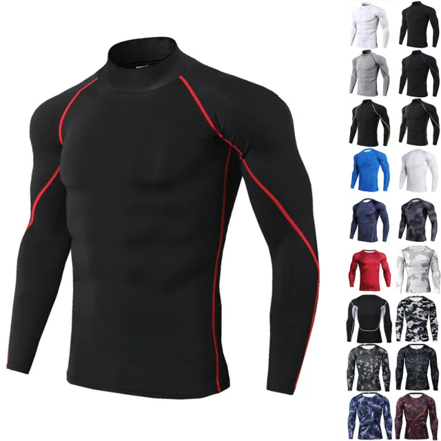 Herren Funktions T-Shirt Kompressions Laufshirt Langarmshirt Fitness Sport Tops