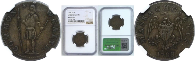 1788 Massachusetts Half Cent NGC AU-55 BN