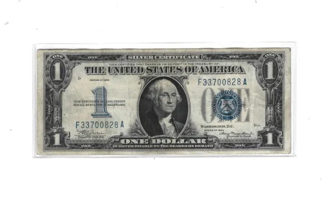 1934 $1 One Dollar Silver Certificate FR. 1606 “FUNNYBACK” # F 33700828 A 3