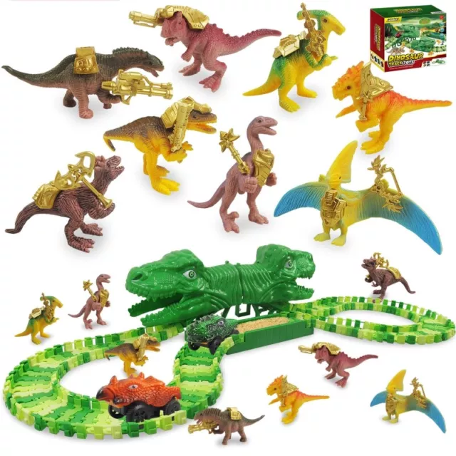 163pcs Dinosaur Race Track Toy Set Dinosaur World Flexible Train Track for Kid