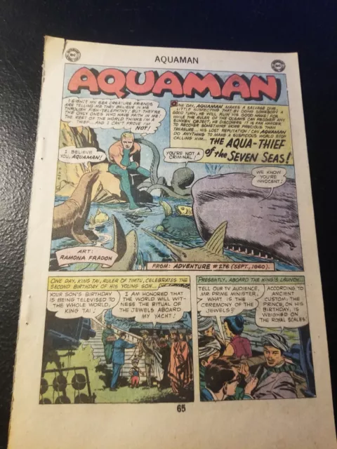 Vintage comic book artwork  Aquaman   Loose   Page DC Comics