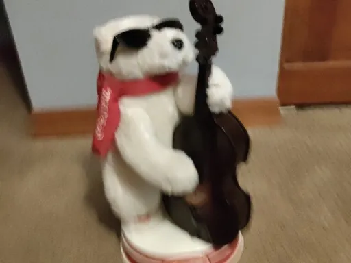 Coca Cola Animated Jazz Polar Bear Playing Bass,  13" Tall In Working Condition