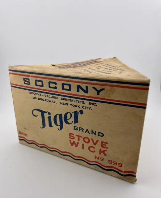 Vintage Socony Tiger Brand Stove Wick #999 in Original Box NOS Full