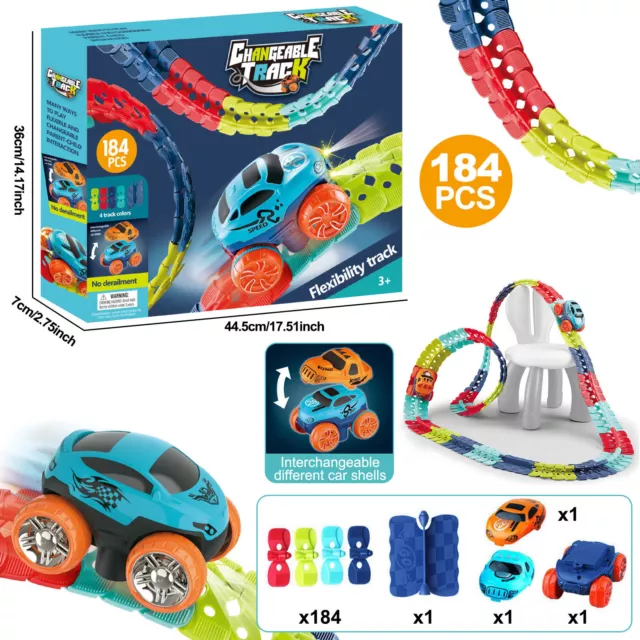 184Pcs Zero Gravity Car Track Set for Boys Kids Flexible Changeable Race Gifts