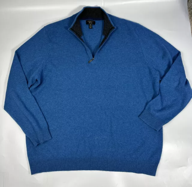 Club Room Luxury Mens 2XL Peacock Blue 1/4 Zip 100% Cashmere Sweater