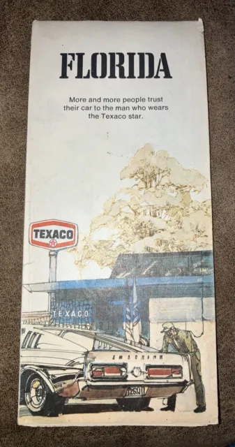 Vintage 1973 Texaco Florida State Highway Oil Gas Station Travel Road Map