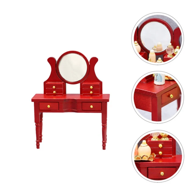 Casa de muñecas tocador acentos para el hogar decoración tocador de madera rojo abedul
