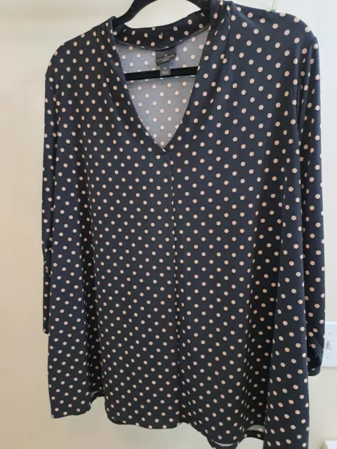 Worthington Woman Plus Size 1X Polka Dot 3/4 Sleeve Blouse Top