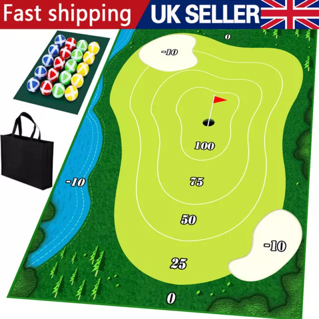 Indoor Golf Training Mat with Hitting Mat Chipping Game and 16 Stick Golf Balls