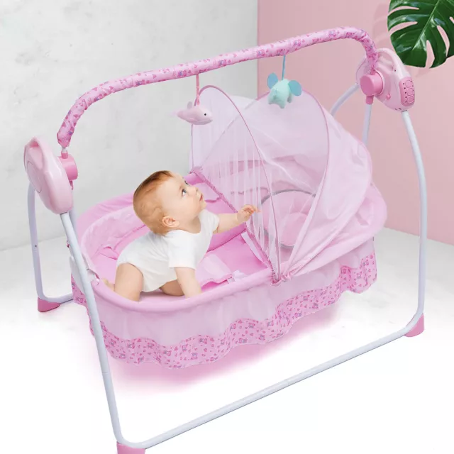 Electric Auto-Swing Big Bed Baby Cradle Crib Infant Rocker Cot + Bluetooth + Mat