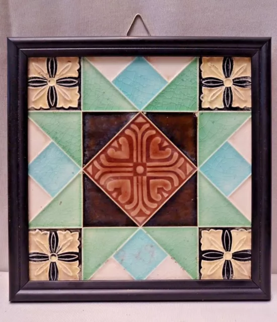 Tile Majolica Japan Vintage Ceramic Art Nouveau Floral Design Collectible #442