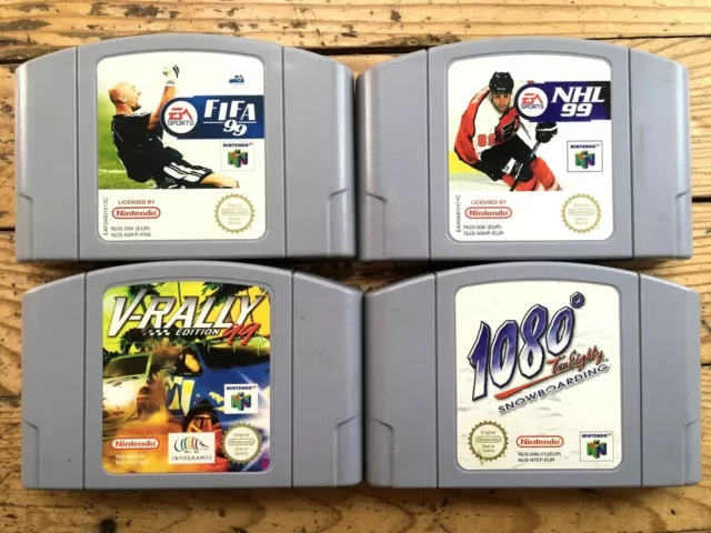 Lot 4 Jeux Nintendo 64 Pal Euro Fifa Nhl 99 V-Rally Edition 1080° Snowboarding