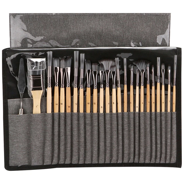 24 Pcs Acrylic Brush Nylon Hair Brush Kids Multitool Canvas Set Rock Roll