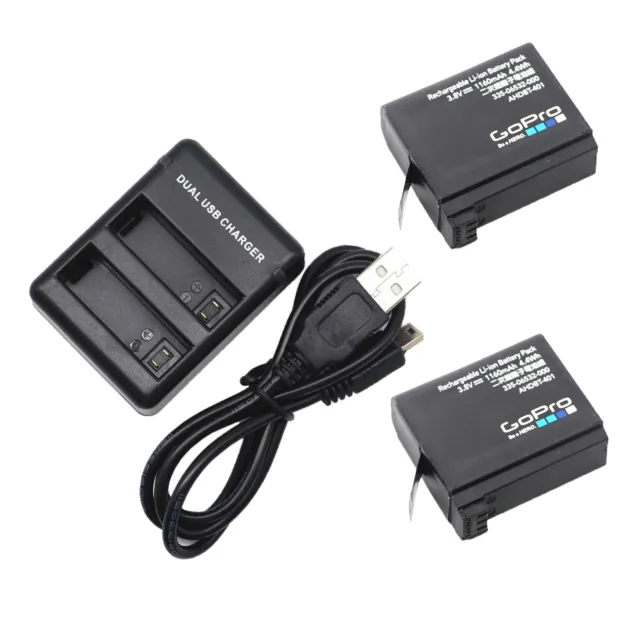 2X Genuine GoPro AHDBT-401 Li-ion Battery & Charger For GoPro Hero 4 Black Silve
