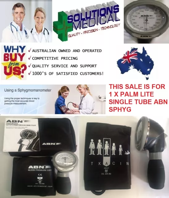 Sphygmomanometer Palm Lite Handheld Aneroid Abn Quality Black Cuff Tga Approved.