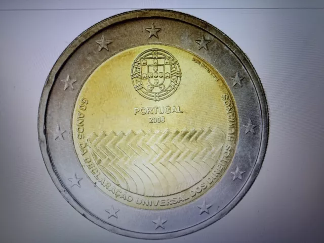 Pièce 2 euros commémorative neuve UNC Portugal 2008 droits de l'homme