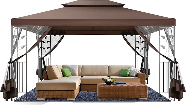 Pavillon 3x3m/3x4m Wasserdicht Gartenpavillon Patio Partyzelt UV-Schutz 50+ Grau