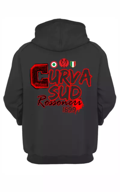 Felpa Unisex nera con cappuccio,marsupio e stampa: Curva SUD1899 black&red