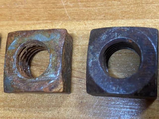 2 VINTAGE Reclaimed RUSTY CRUSTY SQUARE NUTS 1/2" Course ANTIQUE RESTORATION
