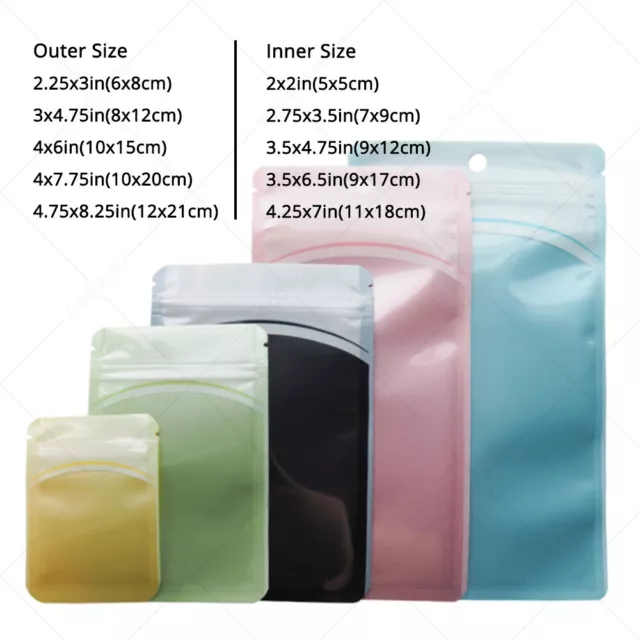 Multi-Size Front Clear Back Color Glossy Flat Mylar Zip Lock Bag w/Tear Notches 2