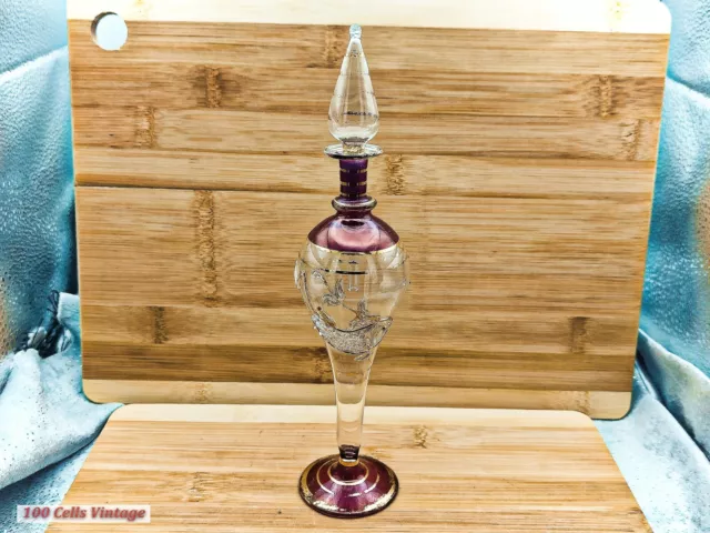 Purple Fish Design-Elegant Egyptian Vintage Collectable Glass Perfume Bottle-cw 2