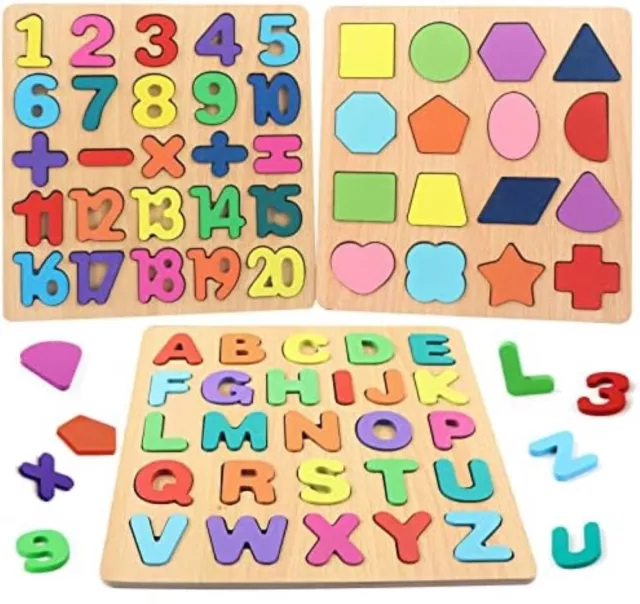 Wooden Alphabet Letters Numbers Jigsaw Puzzle Learning Educational Kids Baby Toy